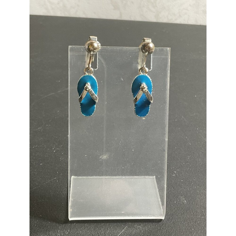 Silver & Blue Flip Flop Clip-On Earrings